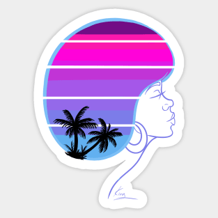 Cool Retro Afro Sunset | Black Woman Afro Art Sticker